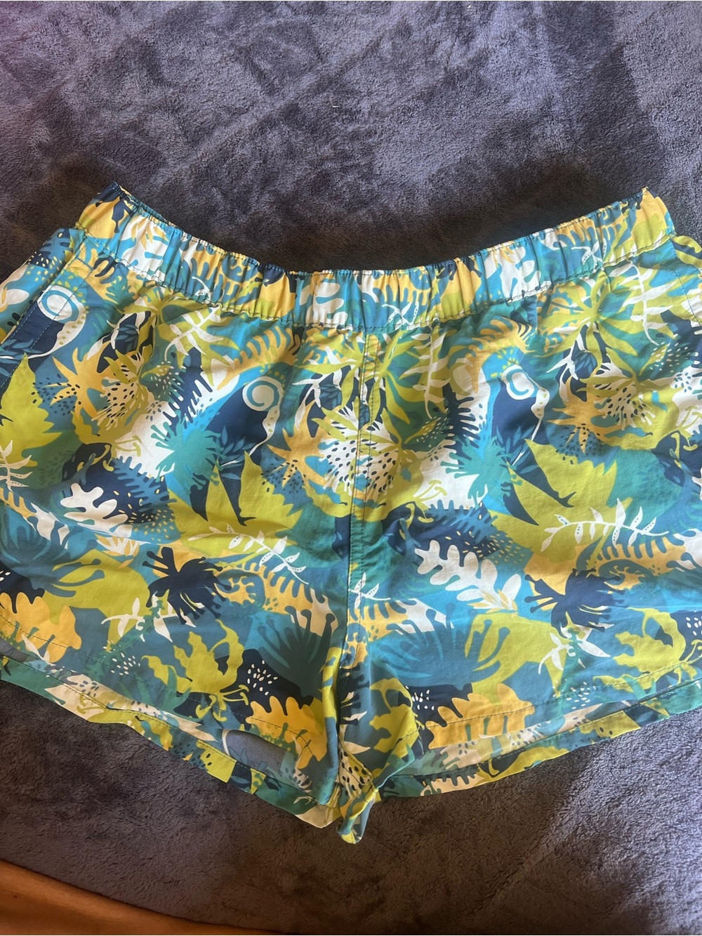 Patagonia Women’s Blue, Green & Yellow Tropical Athletic Shorts